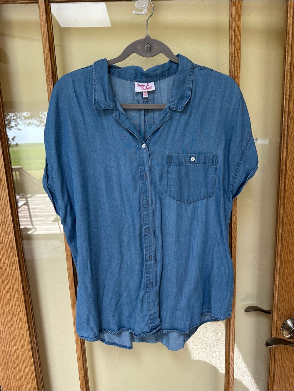 Joyful Soul Blue Chambray Button-Front Blouse